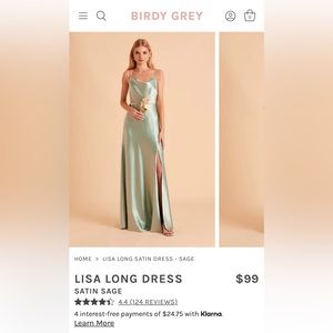 Birdy Grey Lisa Satin Dress - color Sage, size S